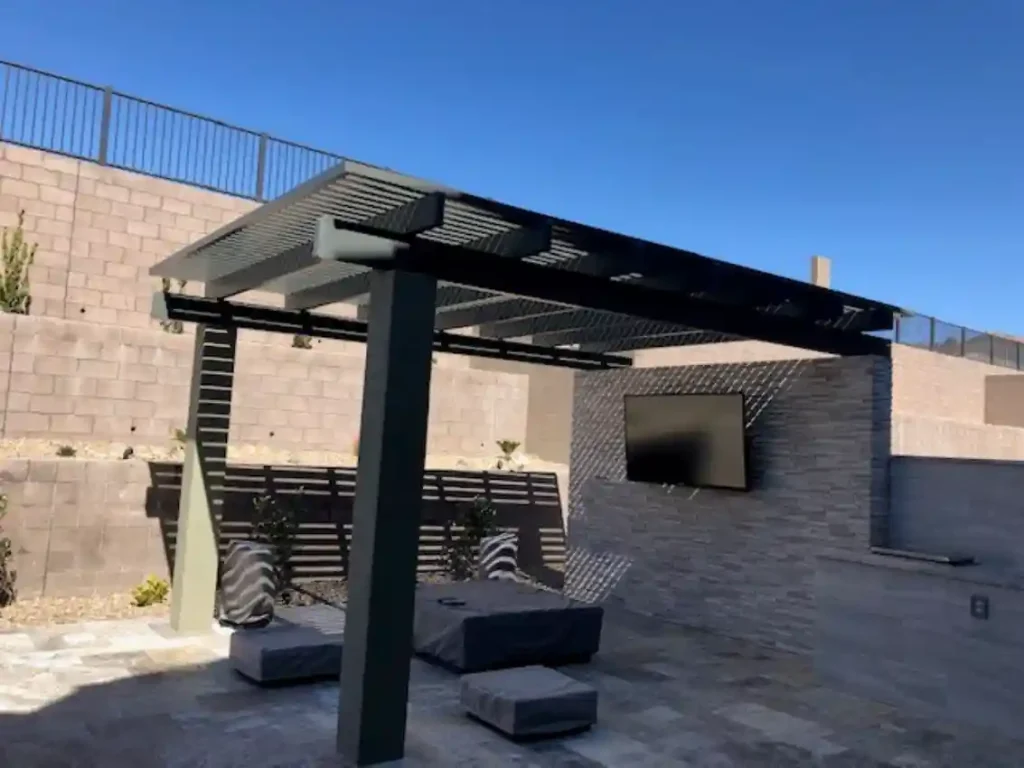 Patio and outdoor living by Edgewater Custom Pools – Durso Patio Cover TV Wall