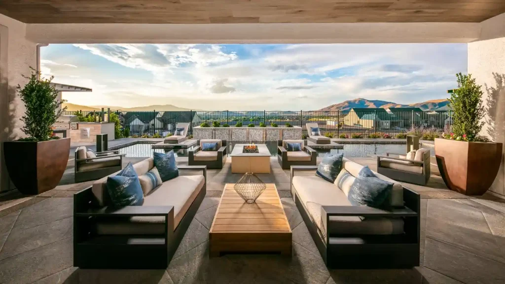 Outdoor living by Edgewater Custom Pools – Sky Meadow At Caramella Ranch Baldwin Patio