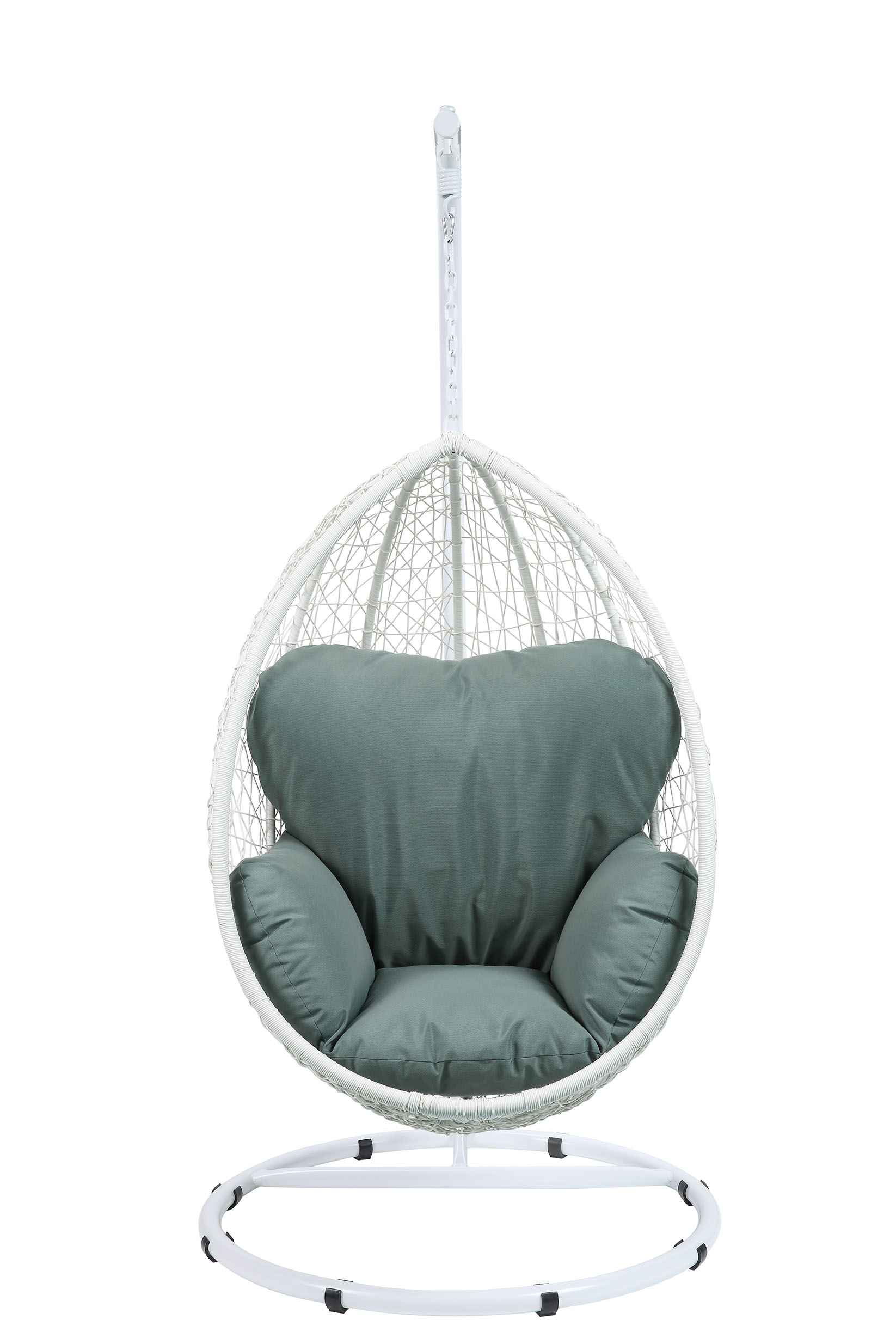 38" White Metal Swing Chair With Green Cushion - Image 2