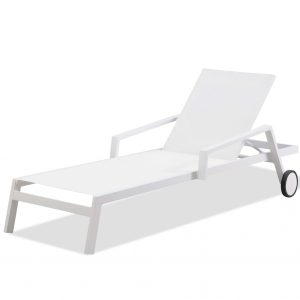 Set Of 2 White Modern Aluminum Chaise Lounges