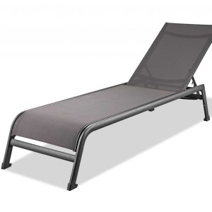 Set of Two 23" Taupe Metal Outdoor Chaise Lounge