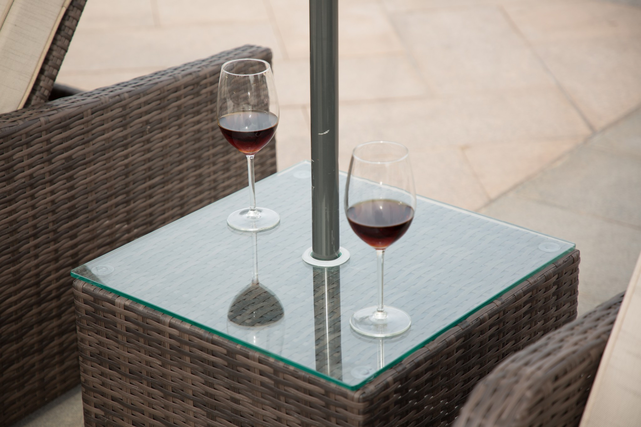 78" Set of Two Brown Indoor Outdoor Chaise Lounge with Beige Cushion - Image 8