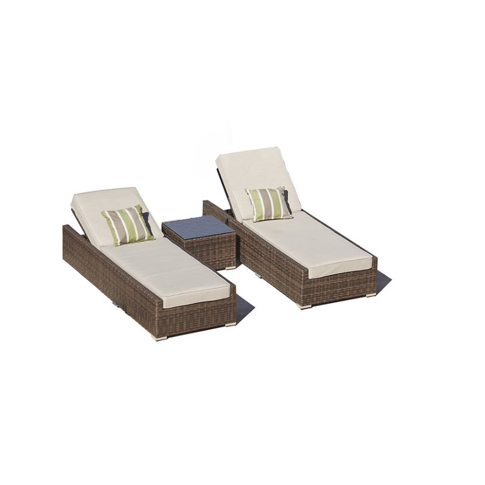 78" Set of Two Brown Indoor Outdoor Chaise Lounge with Beige Cushion - Image 2