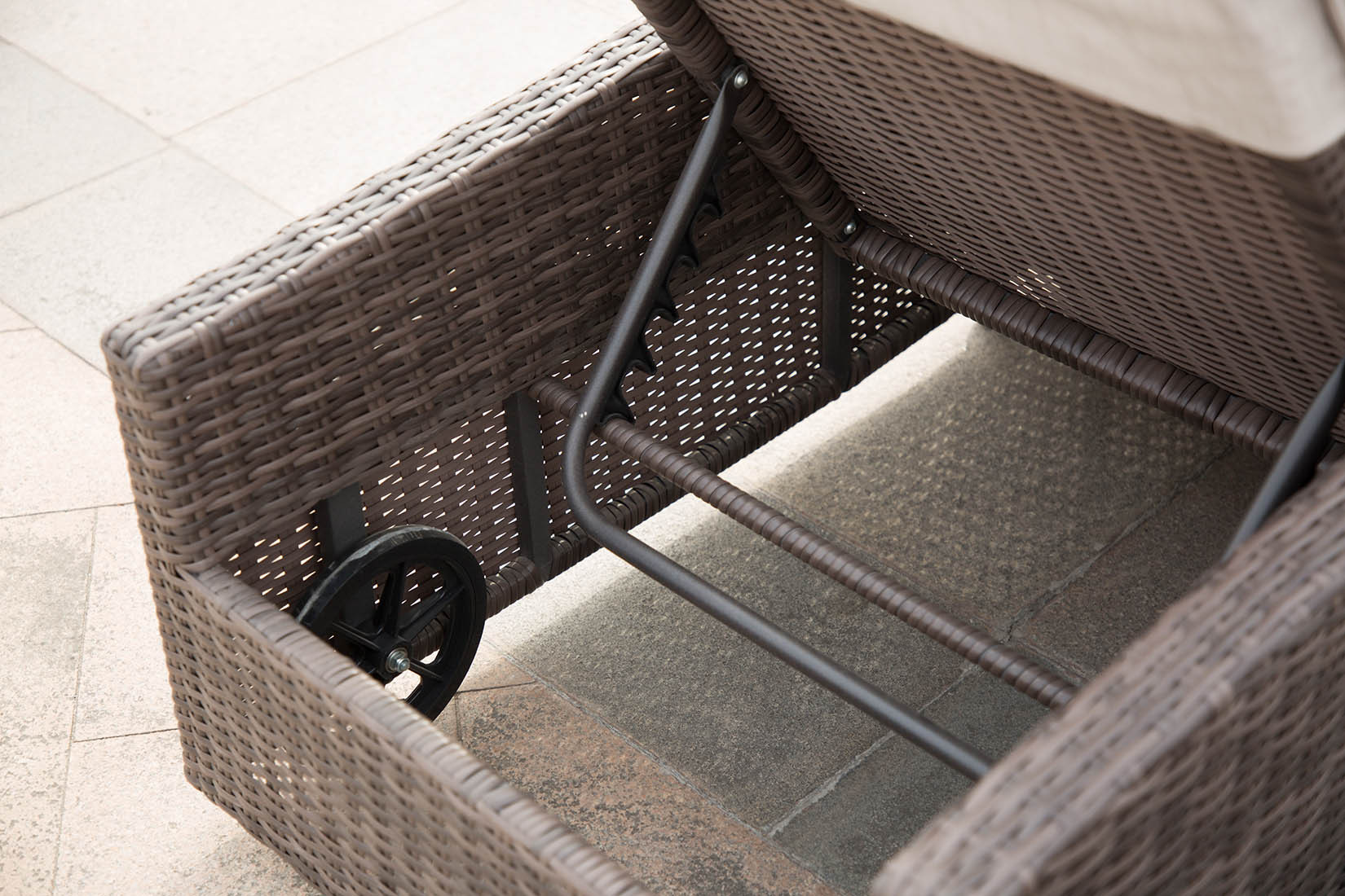 78" Set of Two Brown Indoor Outdoor Chaise Lounge with Beige Cushion - Image 7