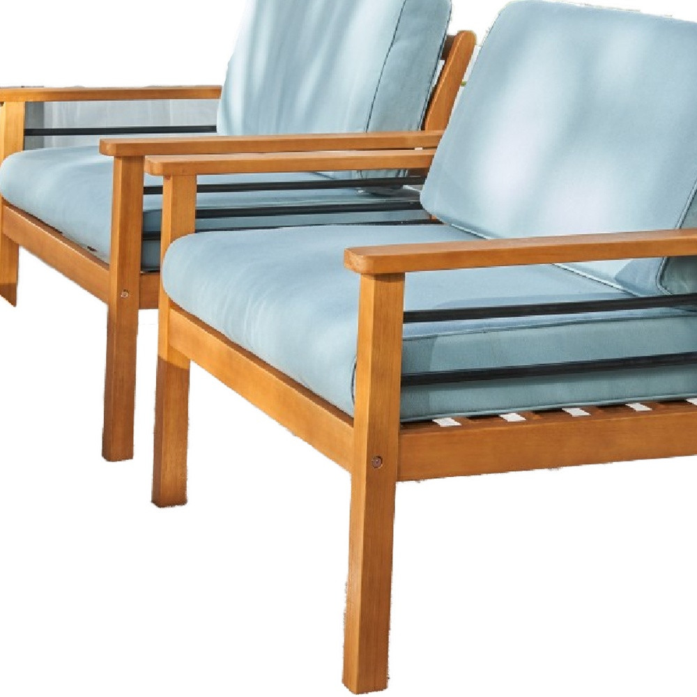 Natural Wood Outdoor Armchair with Aqua Cushion - Image 3