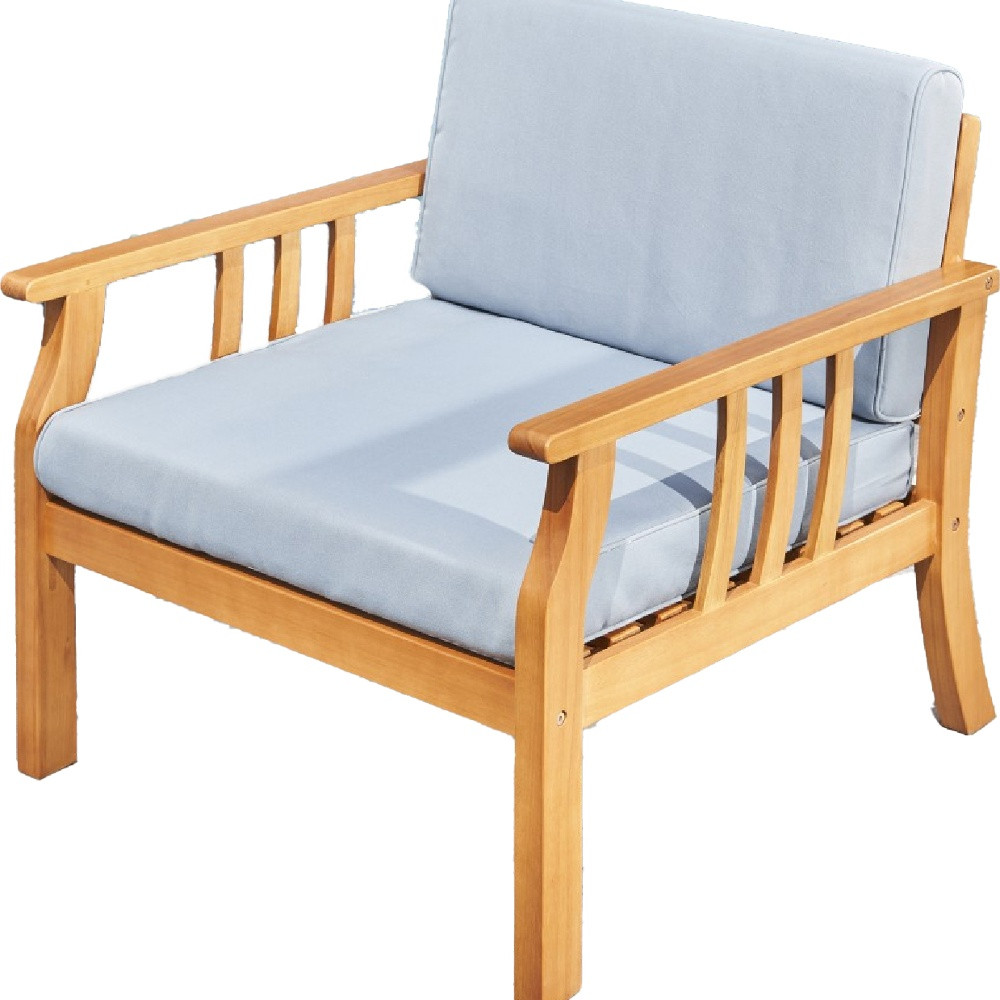 33" Natural Eucalyptus Slat Wood Outdoor Accent Chair with Aqua Cushion - Image 2