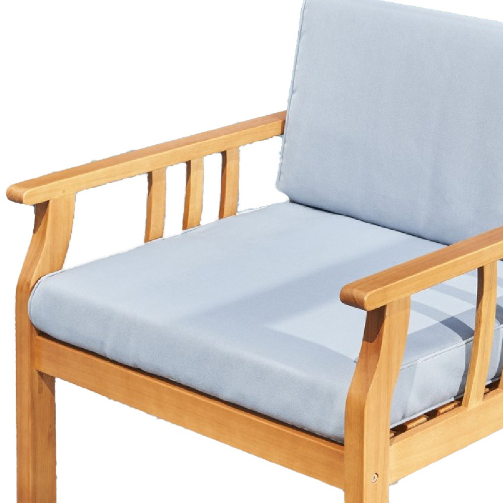33" Natural Eucalyptus Slat Wood Outdoor Accent Chair with Aqua Cushion - Image 3