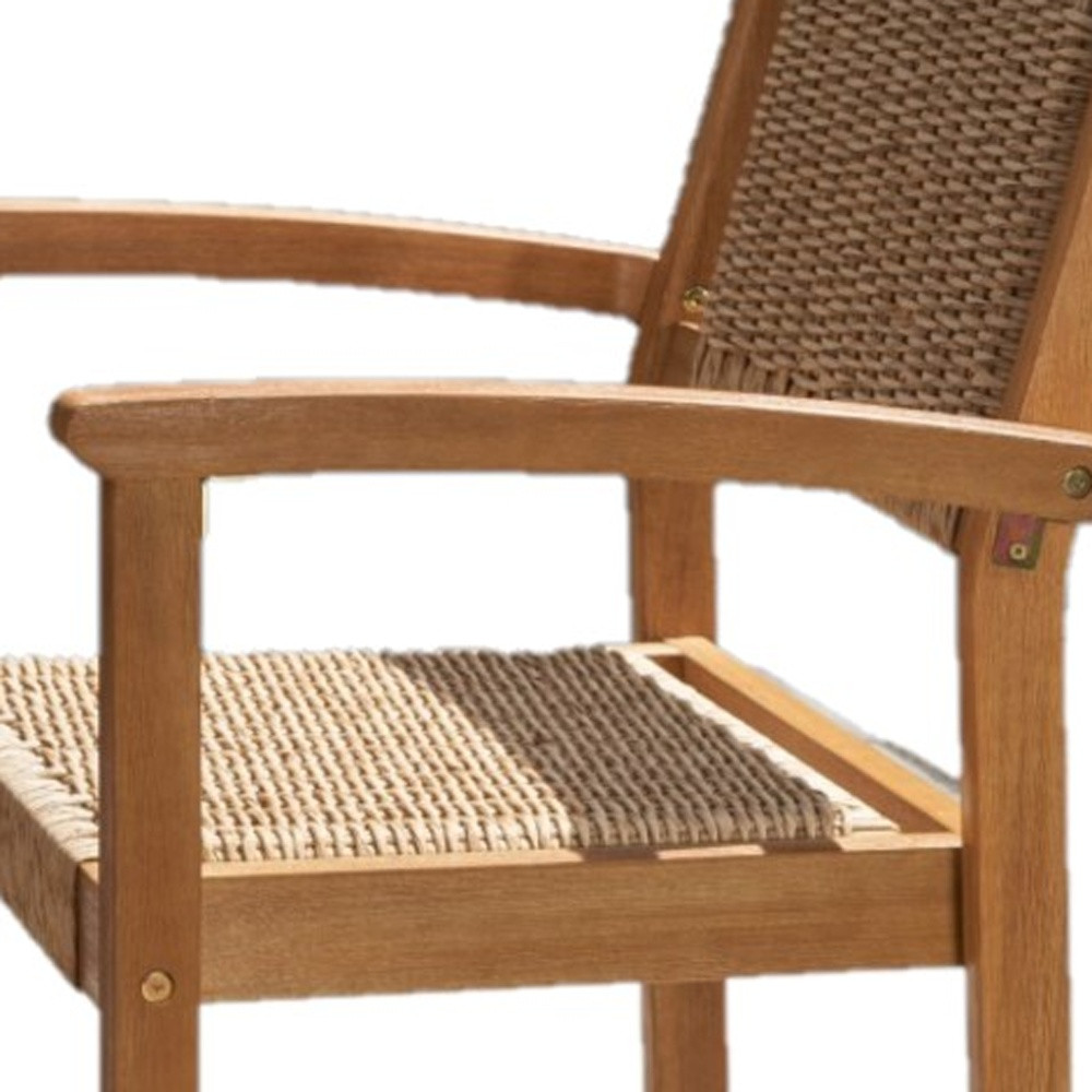 22" Set of Two Natural Wood and Rattan Indoor Outdoor Dining Chairs - Image 5