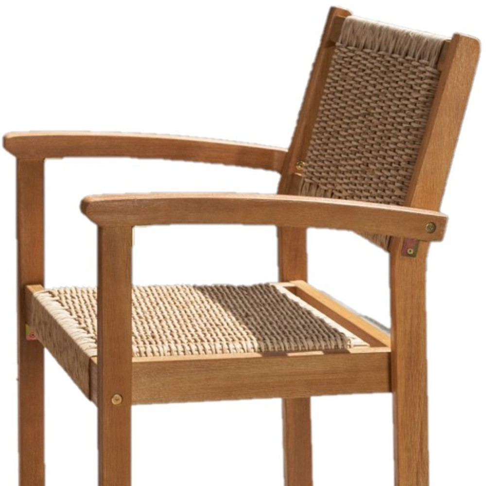 22" Set of Two Natural Wood and Rattan Indoor Outdoor Dining Chairs - Image 4