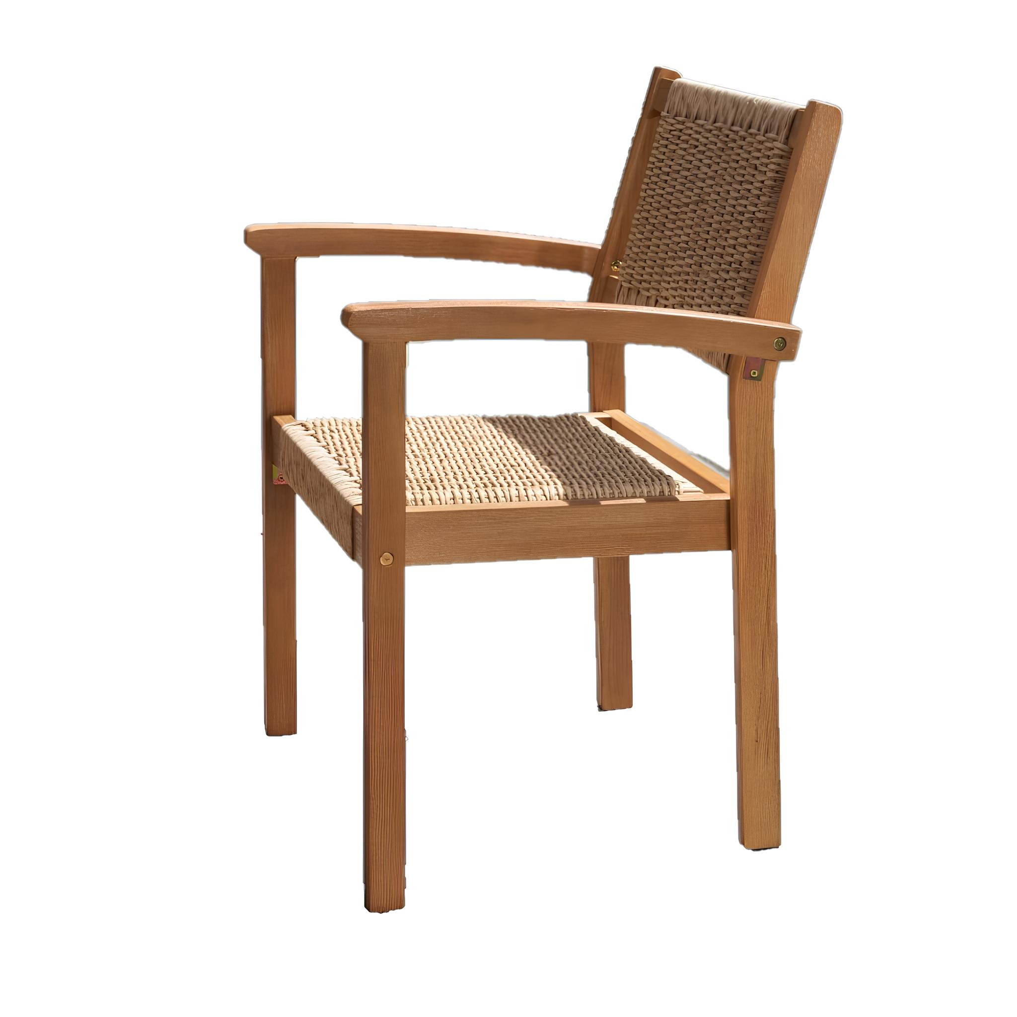 22" Set of Two Natural Wood and Rattan Indoor Outdoor Dining Chairs - Image 15