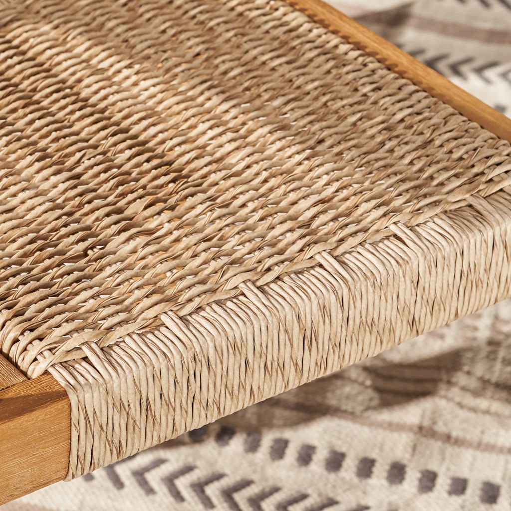 22" Set of Two Natural Wood and Rattan Indoor Outdoor Dining Chairs - Image 12