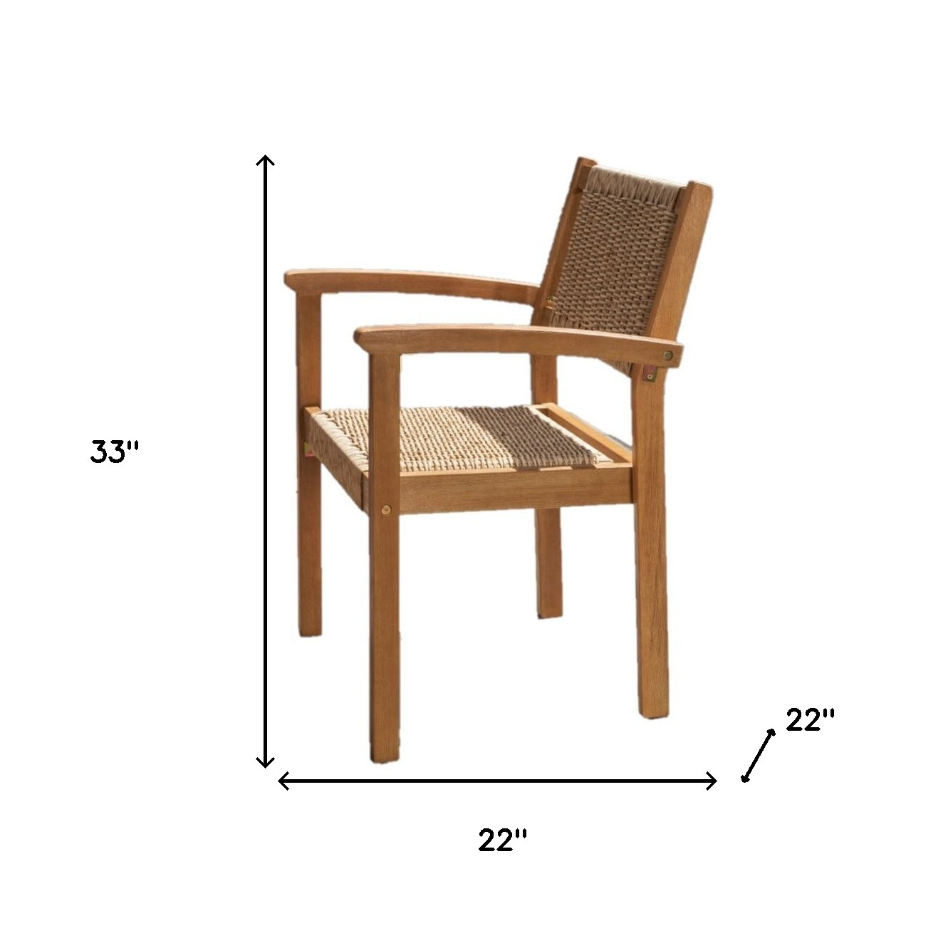 22" Set of Two Natural Wood and Rattan Indoor Outdoor Dining Chairs - Image 14