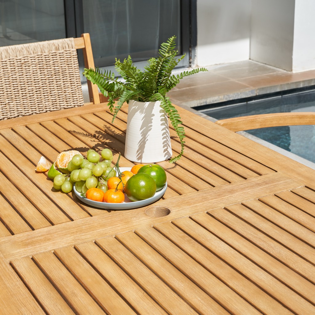 Natural Wood Dining Table With Slatted Top - Image 7