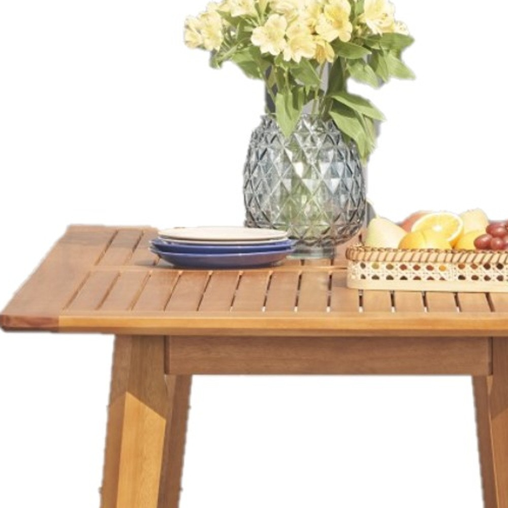 59" Natural Eucalyptus Slat Wood Splay Outdoor Dining Table With Umbrella Hole - Image 2