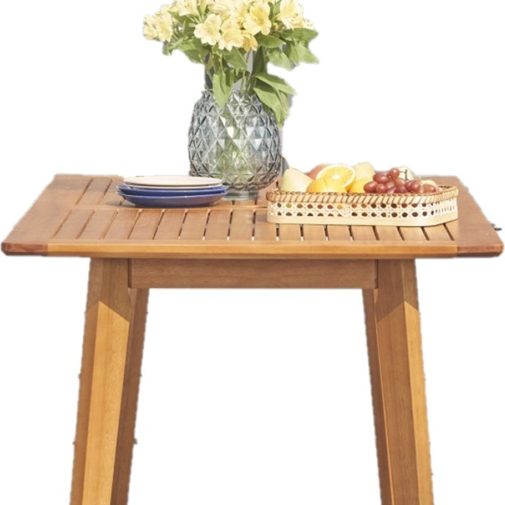 59" Natural Eucalyptus Slat Wood Splay Outdoor Dining Table With Umbrella Hole - Image 3