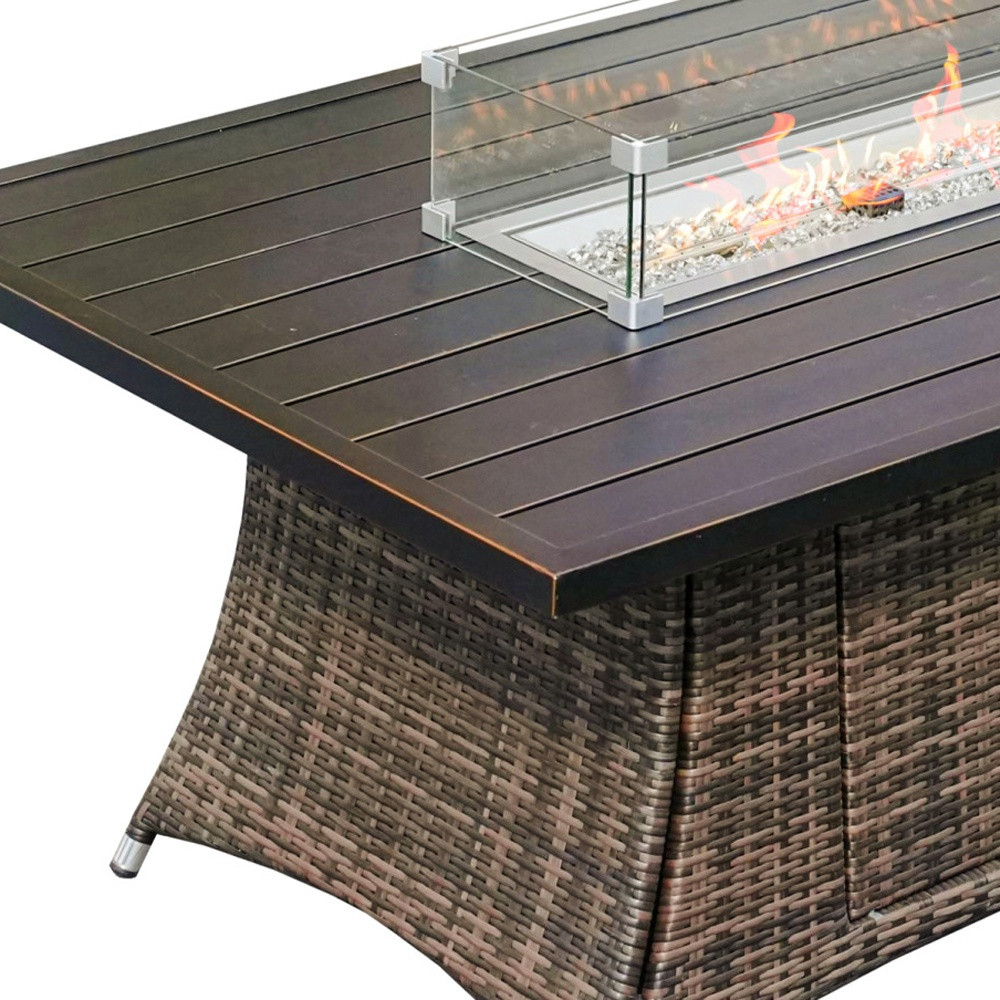 Brown Wicker Outdoor Patio Gas Fire Pit Table - Image 2