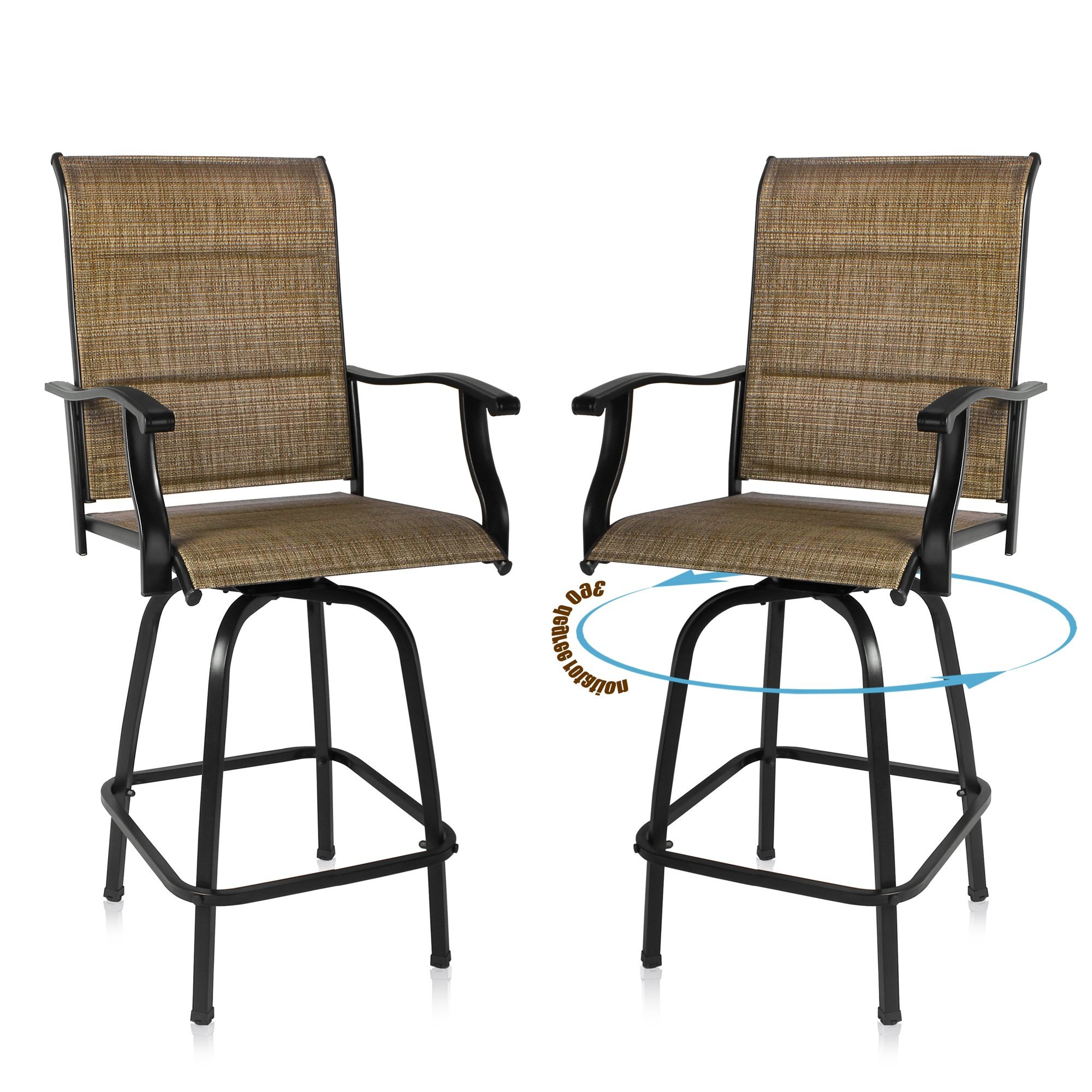 Set of Two 51" Brown Swivel Indoor Outdoor Bar Height chairs with Footrest - Image 4