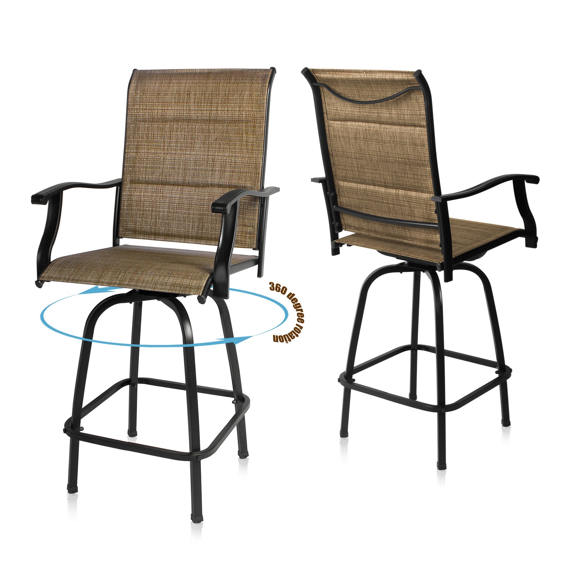 Set of Two 51" Brown Swivel Indoor Outdoor Bar Height chairs with Footrest - Image 2