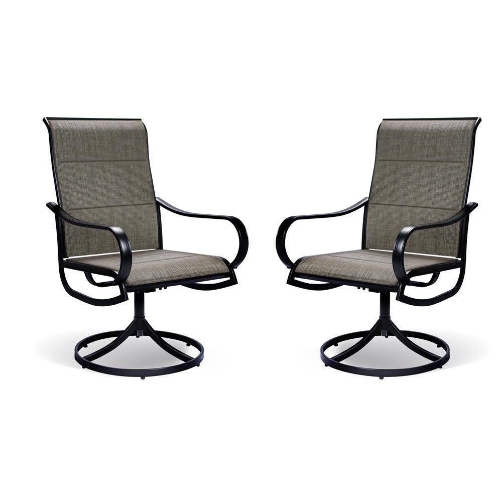Set of Two Gray and Black Padded Sling Swivel Dining Chairs - Image 3