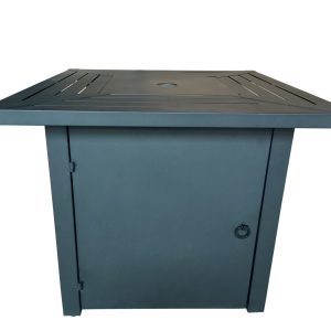 Black Top Slatted Metal Square Fire Pit with Glass Rocks