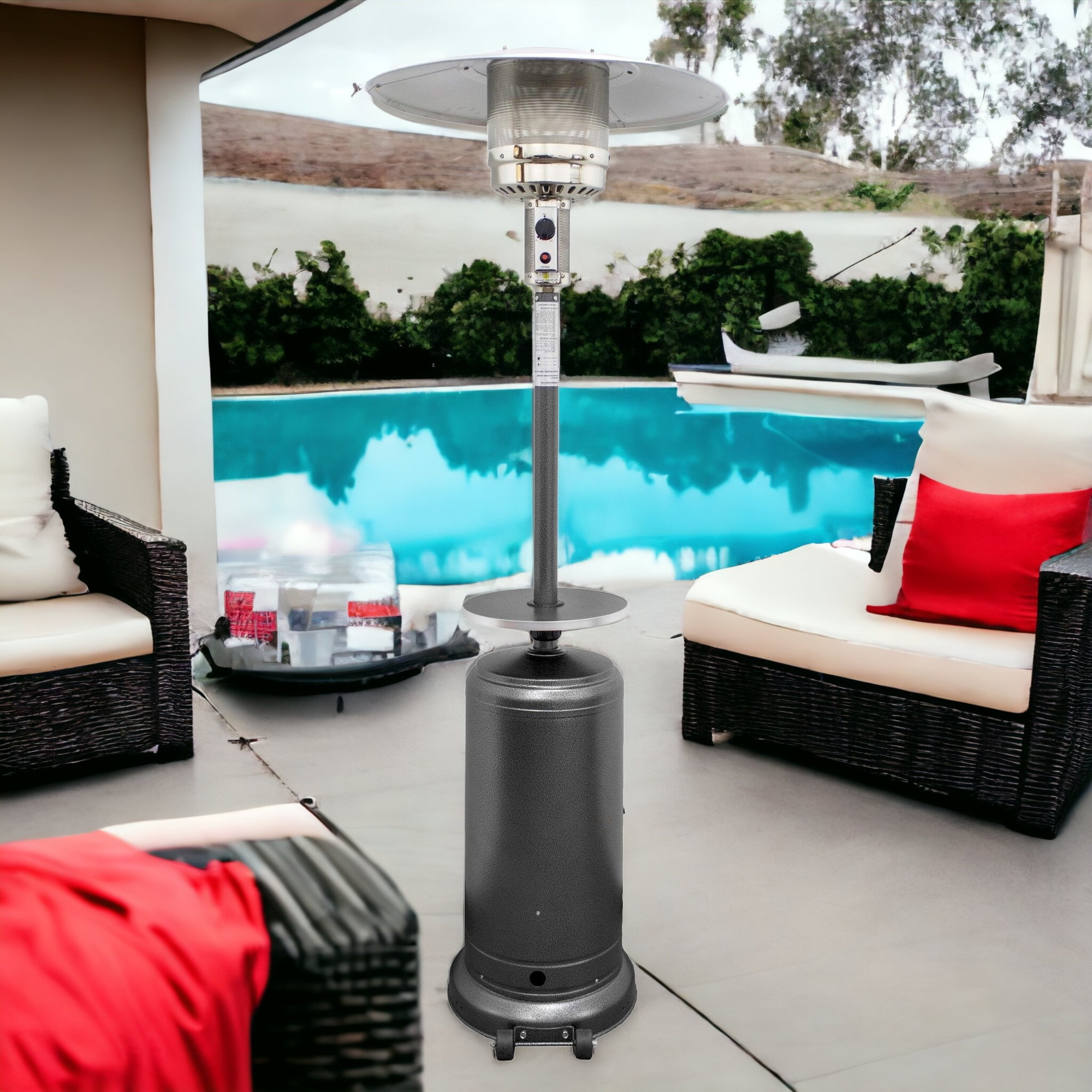 48000 BTU Silver Steel Propane Cylindrical Pole Standing Patio Heater - Image 3