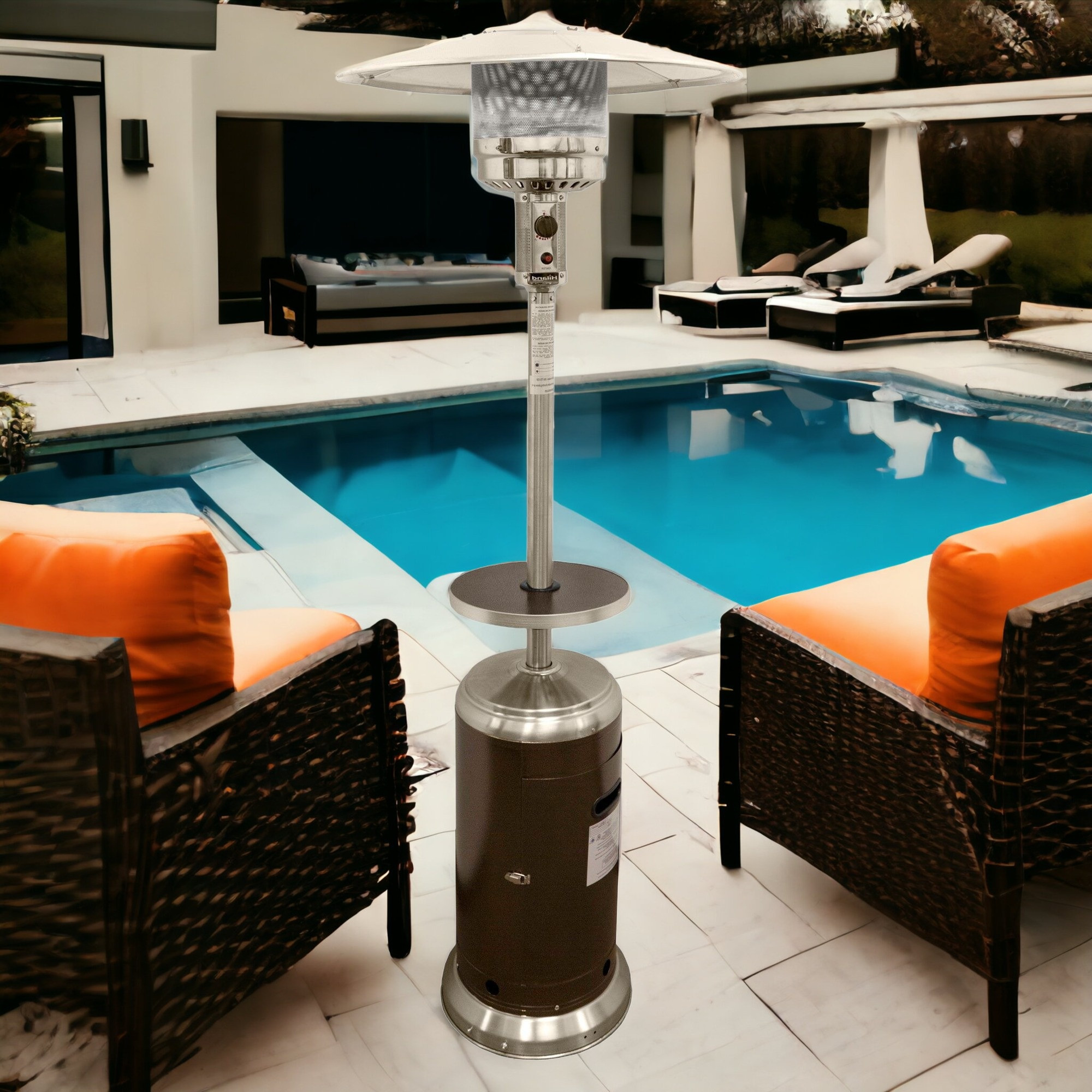 48000 BTU Silver Steel Propane Cylindrical Pole Standing Patio Heater - Image 3