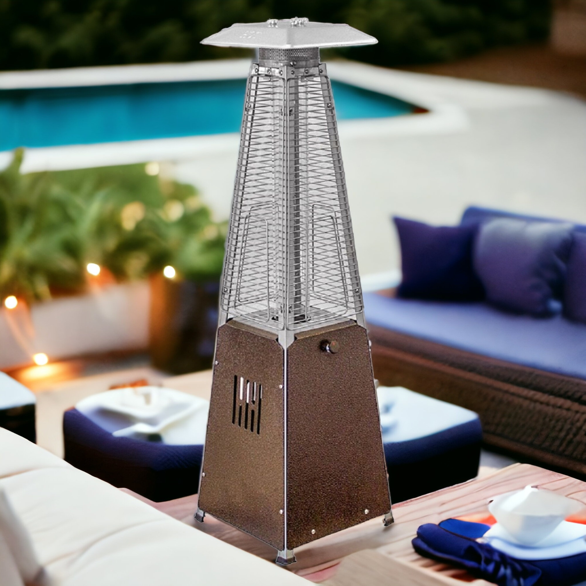 9500 BTU Bronze Steel Propane Triangular Pyramid Tabletop Patio Heater - Image 3