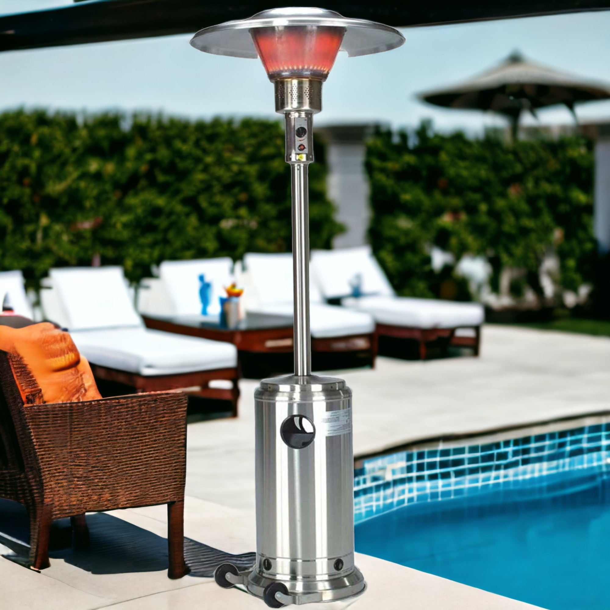 40000 BTU Silver Steel Propane Cylindrical Pole Standing Patio Heater - Image 3