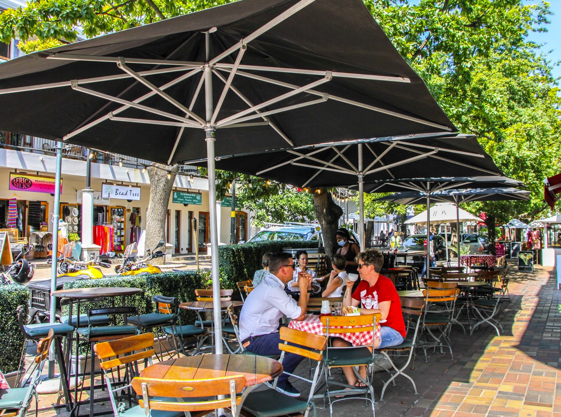 8' Black Polyester Square Market Patio Umbrella - Image 4