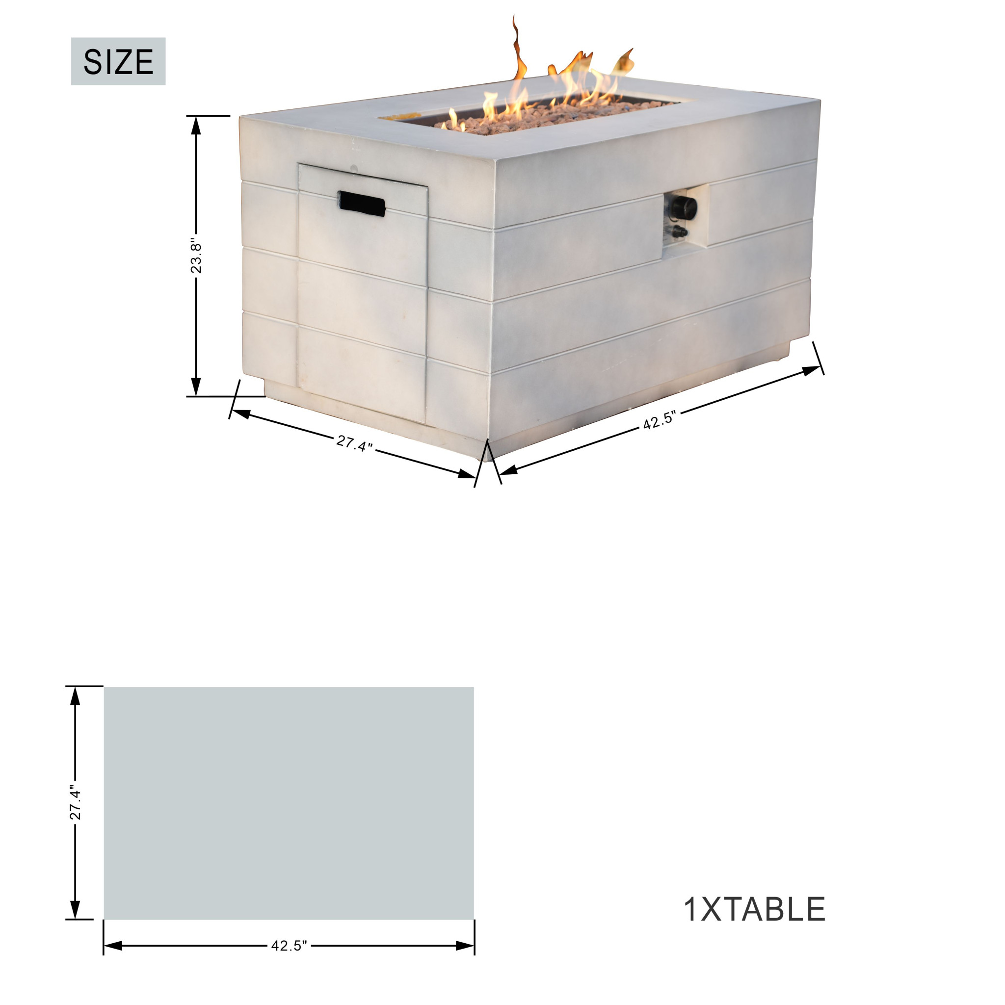 28" Gray Aluminum Natural gas Rectangular Fire pit table With Cover - Image 6