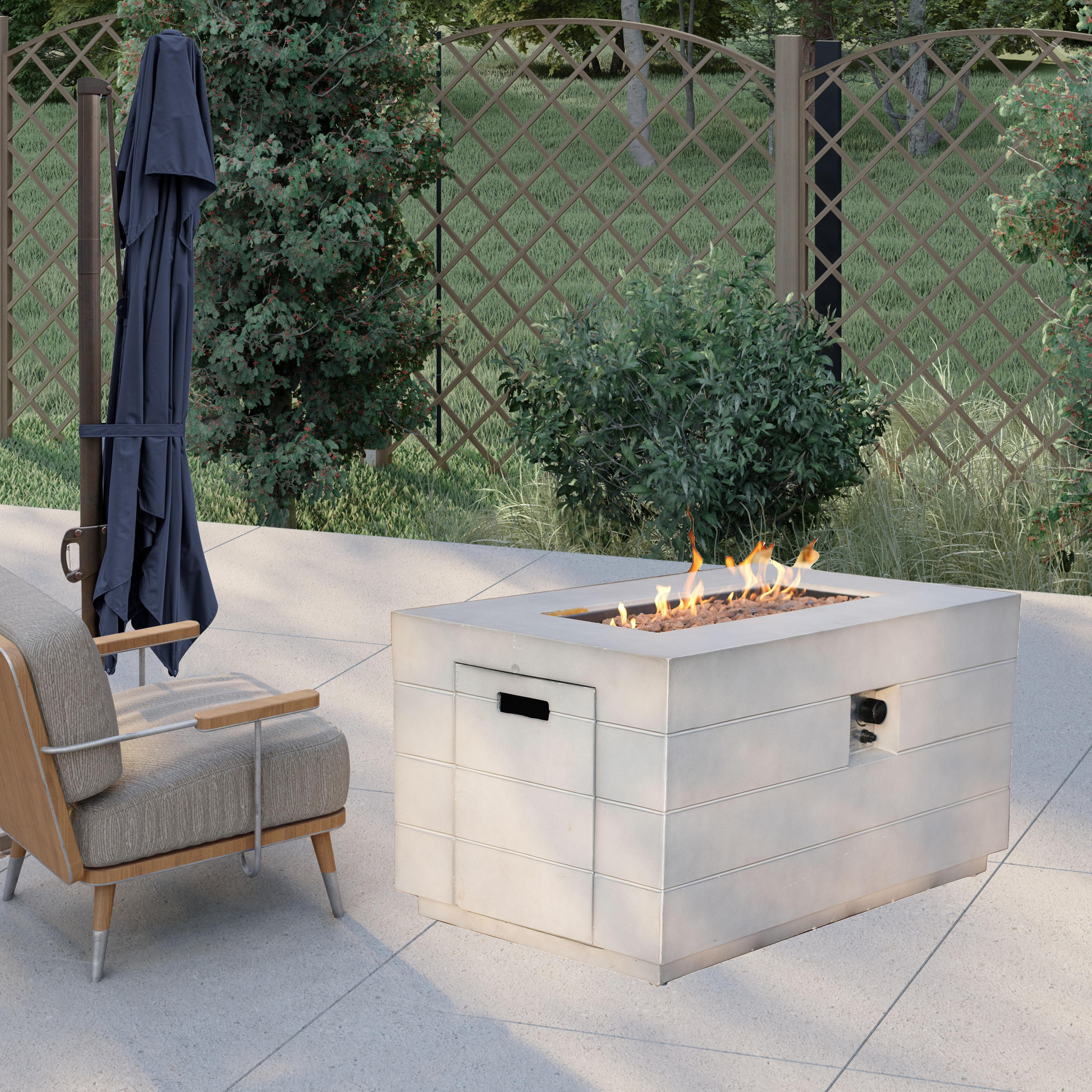 28" Gray Aluminum Natural gas Rectangular Fire pit table With Cover - Image 2