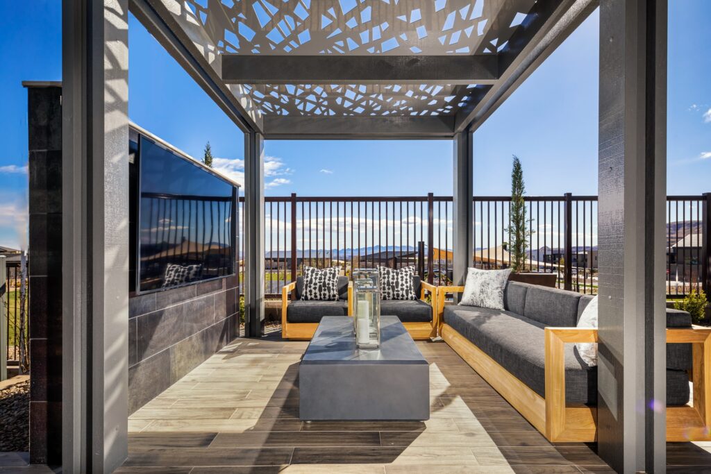 Outdoor living by Edgewater Custom Pools &ndash; Peak Cascade Modern Outdoor Gazebo
