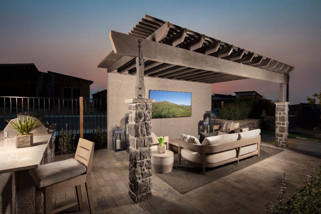 Patio and outdoor living by Edgewater Custom Pools – Regency At Caramella Ranch Claymont Collection Quincy Backyard