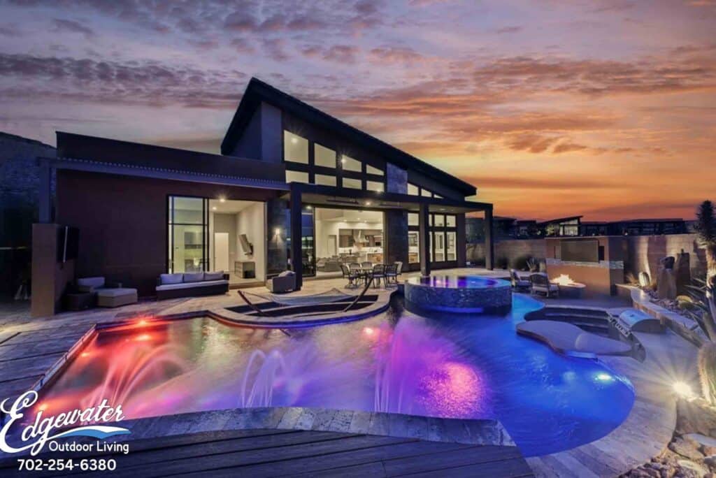 Custom pool by Edgewater Custom Pools – Water and Fire Feature