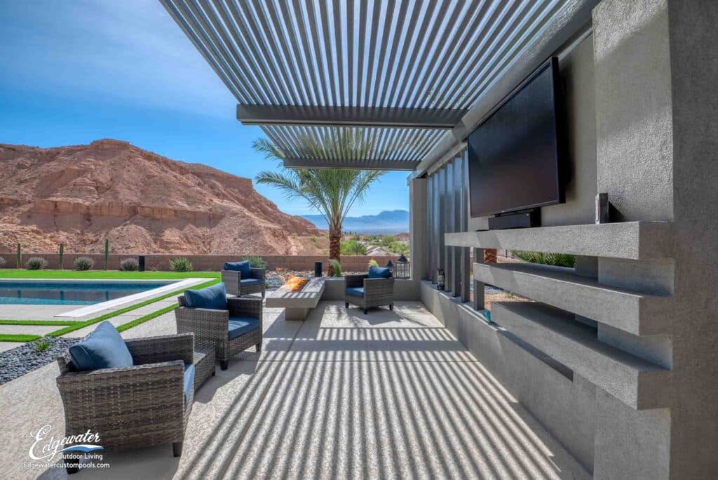 Outdoor living by Edgewater Custom Pools &ndash; 506 Falcon Lane