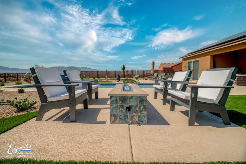 Outdoor living by Edgewater Custom Pools – Cinnamon Fireplace