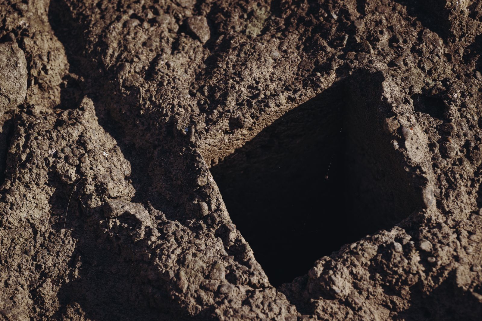 Excavation cut showing a hard cemented soil layer similar to Las Vegas caliche